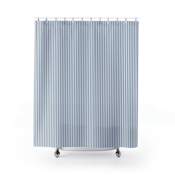 Design Blue Stripe Shower Curtain, Modern Farmhouse Shower Curtains, French Cottage Bathroom Ideas