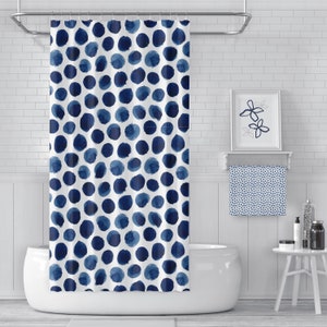 Blue Dots Shower Curtain: Boho Watercolor Bath Decor