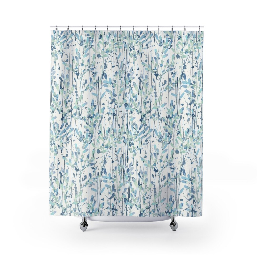 Boho Watercolor Shower Curtains Blue Green and White Shower Etsy