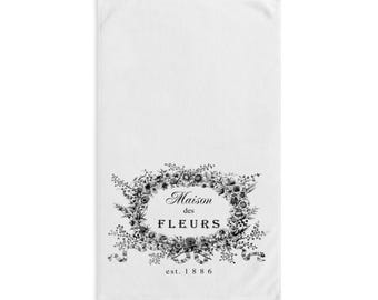 French Vintage Flowers White Hand Towel | French Country Home and Living  | Machine Washable| Farmhouse Kitchen Towels| Home Decor