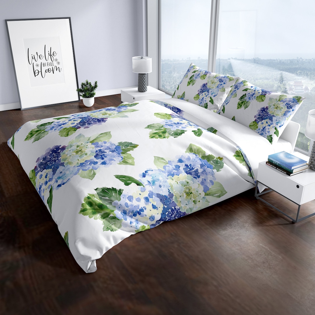French Country Duvet Covers, Blue and White Duvet Cover Farmhouse Hydrangeas, Duvets King, Queen