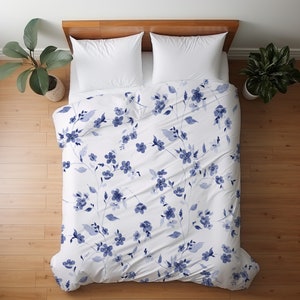 Farmhouse Blue Duvet Cover Queen, King, Twin and Full, Cotton Sateen