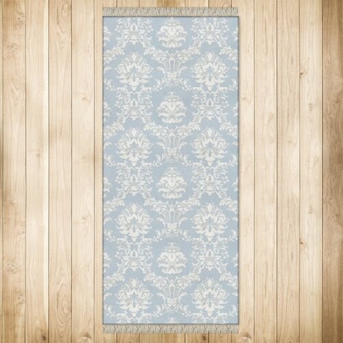 French Country Rugs| Custom Rugs| Farmhouse |Vintage Royalty Design|Blue and White shops with Fringe|Botanical Shabby Chic| Home &Living Rugs