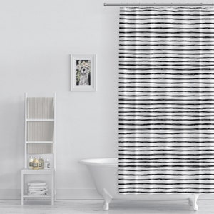 Shower Curtain, Black and White Stripe, Modern Farmhouse, French Country Beach Cottage Premium, Fabric Shower Curtains, Machine Washable