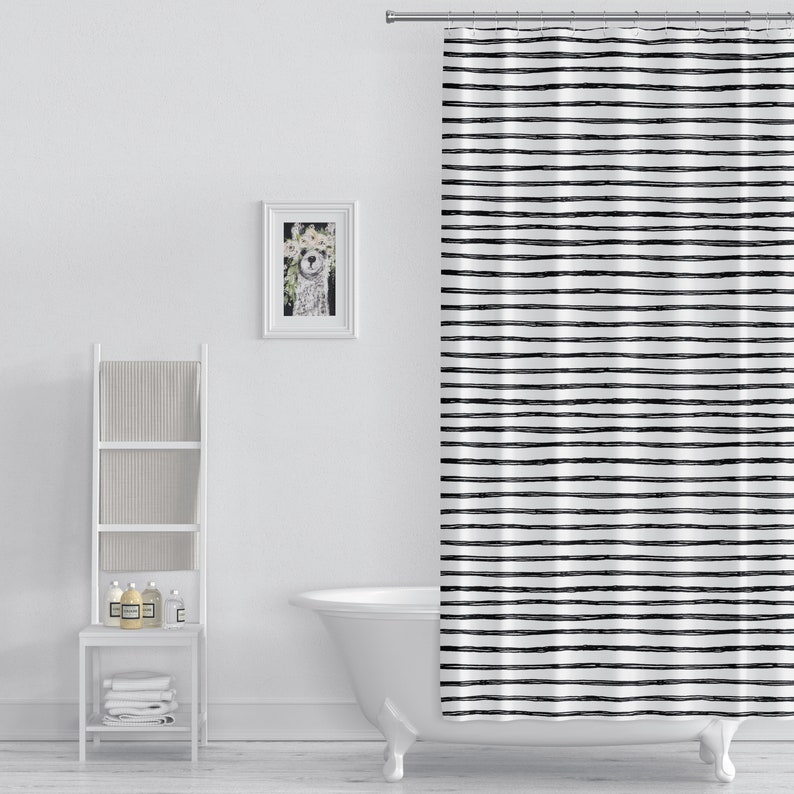 Shower Curtain Black and White Stripe Modern Farmhouse Etsy