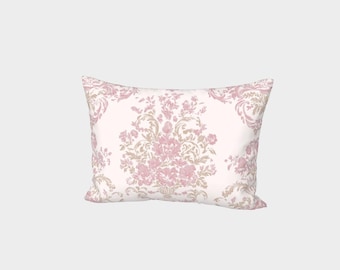 Elegant French Pink Damask Print, 100% Cotton Sateen Pillow Sham, Choose Standard or King