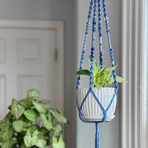 Phish CLEAR YOUR MIND Plant Hanger - Sci-Fi Soldier, periwinkle hanger, light catcher & gemstone beads, beaded tassel