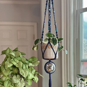 Phish WAVES Disco Plant Hanger-“on the wind and under water”- dark blue hanger, silver disco ball, light catcher beads, Phish lyrics
