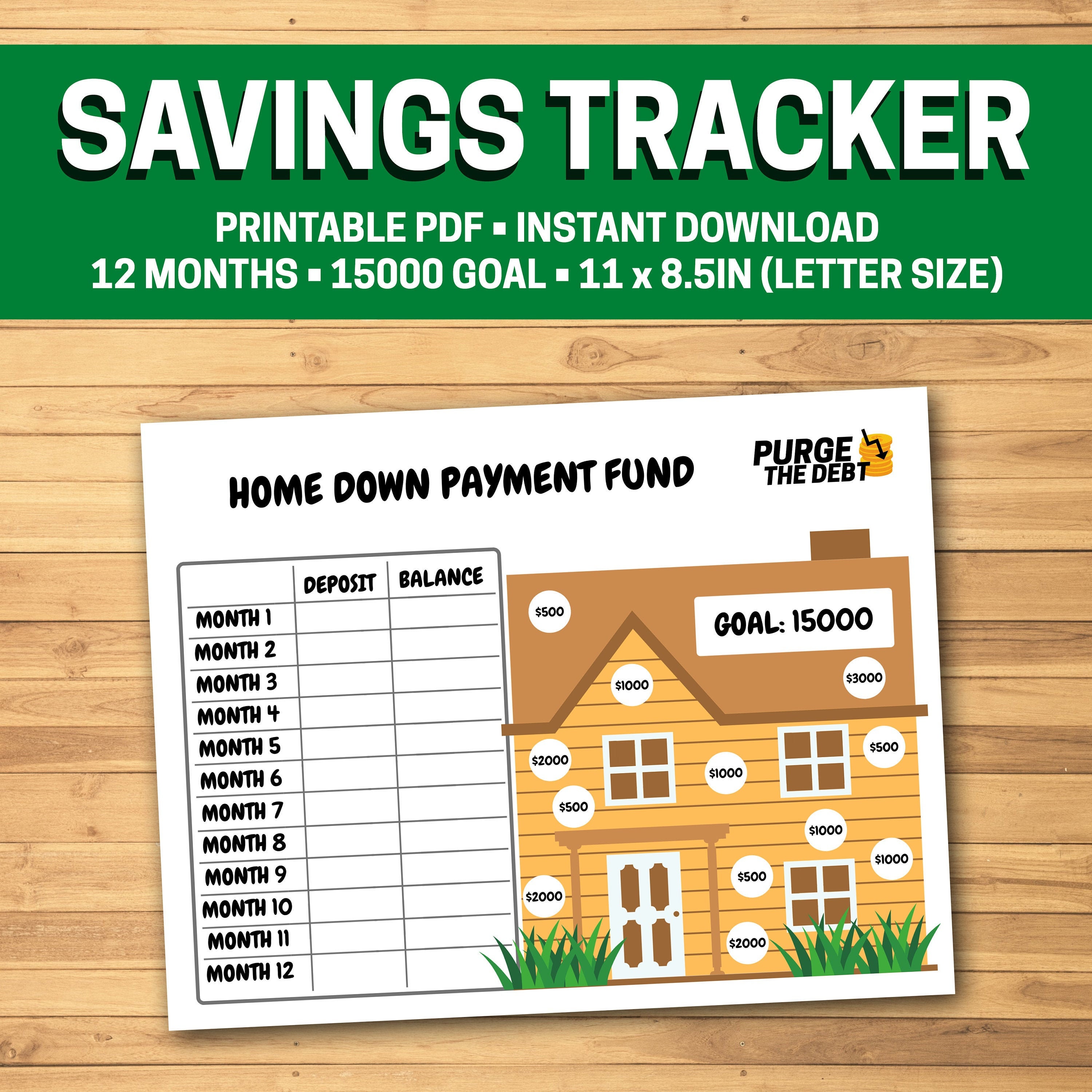 15000 Home Down Payment Savings Tracker 12 Months Finance Etsy
