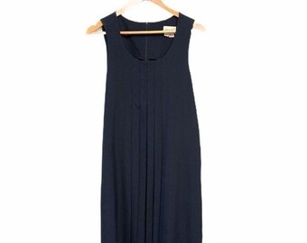 Vintage Maternity Dress Navy Blue Adjustable Waist