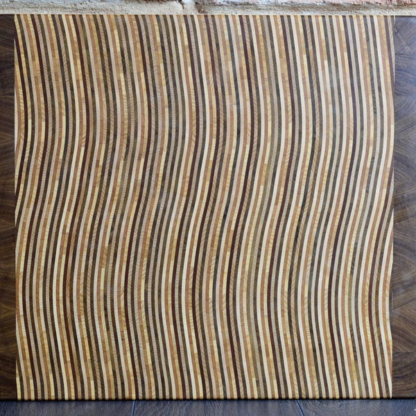 End Grain Cutting Board 3D, Butcher Block, Schneidebrett, Küchenbrett No 19/160. Pattern: 017 - "Wave"