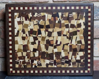 End Grain Cutting Board, Butcher Block, Schneidebrett, Küchenbrett, No 19/037. Pattern: 001D  – “Chaos”