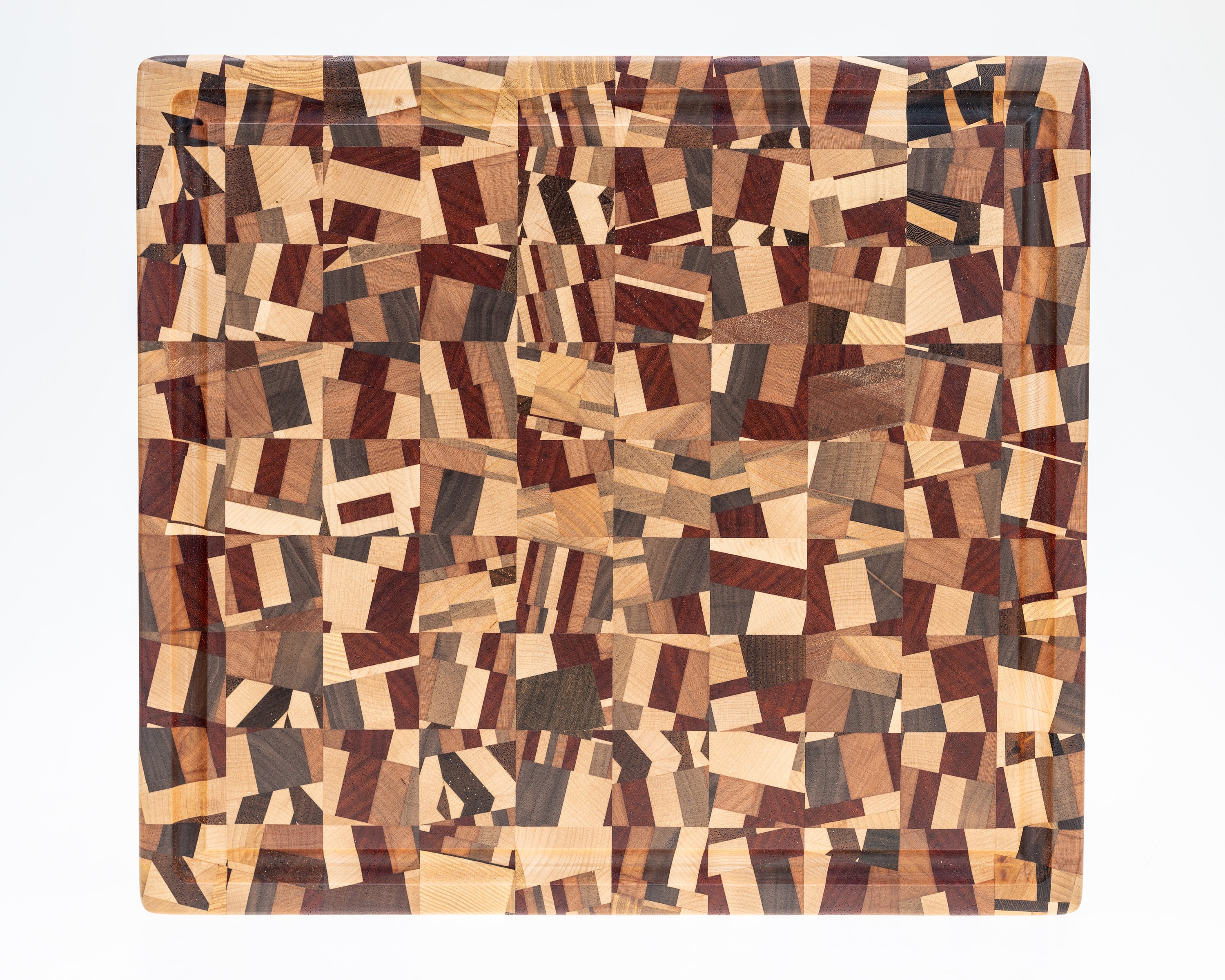 Hirnholz-Schneidebrett, Metzgerblock, Nr. 001/14. Muster: 001 – „Chaos“