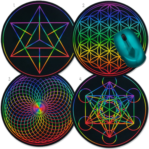 Sacred Geometry Rainbow Spectrum Round Mouse Pad - Choose from 4 Different Designs