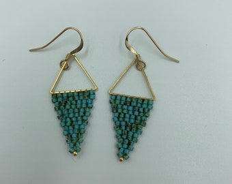 Triangle Cuties , Handbeaded Earrings