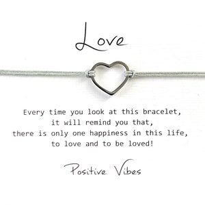 Pulseira Love-Heart, Aço Inoxidável 316 Prata, Pulseiras com Vibrações Positivas, Aniversário/Noivado, Presente para Ele/Ela, Antimancha, Unissex