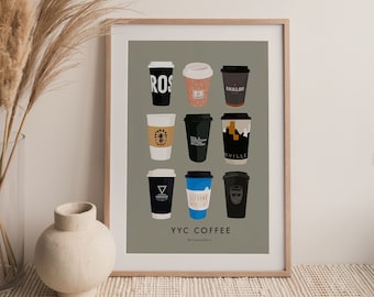 Calgary Kaffee Kunstdruck in SALBEI | YYC Kaffee Motiv | Alberta Coffee Shop | Minimalistische Kaffeekunst | Kaffeeliebhaber | Espresso Art