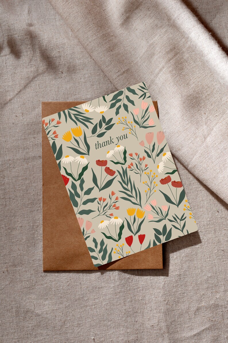 Floral Thank You Greeting Card | Gratitude | Elegant Thoughtful Card - Etsy