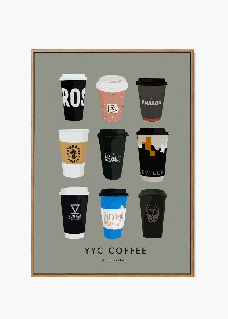 Calgary Coffee Art Print in SAGE YYC Coffee Scene Alberta Coffee Shop Minimalist Coffee Art Coffee Lover Espresso Art image 2