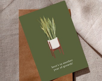 Another Year of Growth Card | Plant Greeting Card | Snake Plant Encouragement | Plant Lover Gift