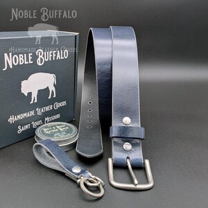 Men's Leather American Made USA Leather Belt - Royal Blue Leather Belt for Men or Women, Full Grain Leather