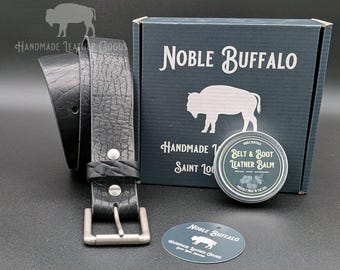 American Bison Leather Belt - Black