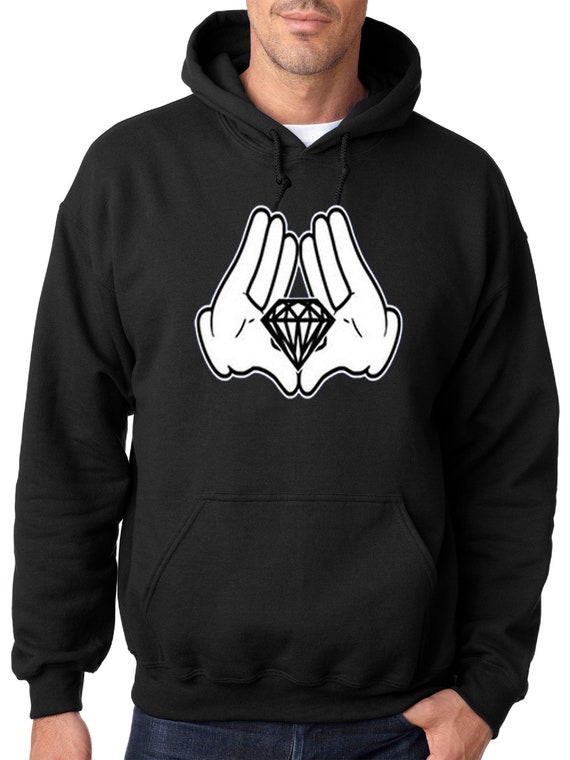 White Cartoon Hands and Diamond Designed Unisex Adult Hoodies Sweatshirts