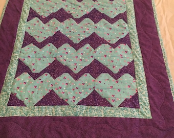 Handmade Heart Crib Quilt: Purple & Turquoise Flannel, Baby Love