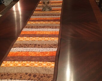 Handmade Cotton Table Runner, Striped Fall Decor, 92" Long