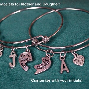 Set of 2 - Mother Daughter Bracelets - Customize with Initials - Adorable Set - Mommy & Me Bangles - Mother Daughter Love - 83-L-46-78-L-83