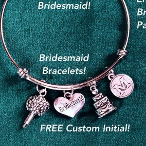 Bride, Bridesmaid, Maid of Honour, Matron of Honour, Flower Girl - Wedding Charm Bracelet w/ 3 Charms & FREE CUSTOM Initial - 79-52-1200-L