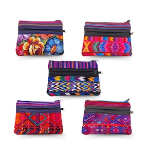 Porte-monnaie guatémaltèque brodé - Avec compartiments à fermeture éclair - Pochette hippie - Porte-monnaie ethnique fait main - Porte-cartes de crédit