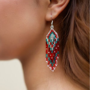 Handmade earrings, dangle fringe earrings, Boho earrings, beaded earrings Indigenous, handmade earrings, womens jewellery, jewelry