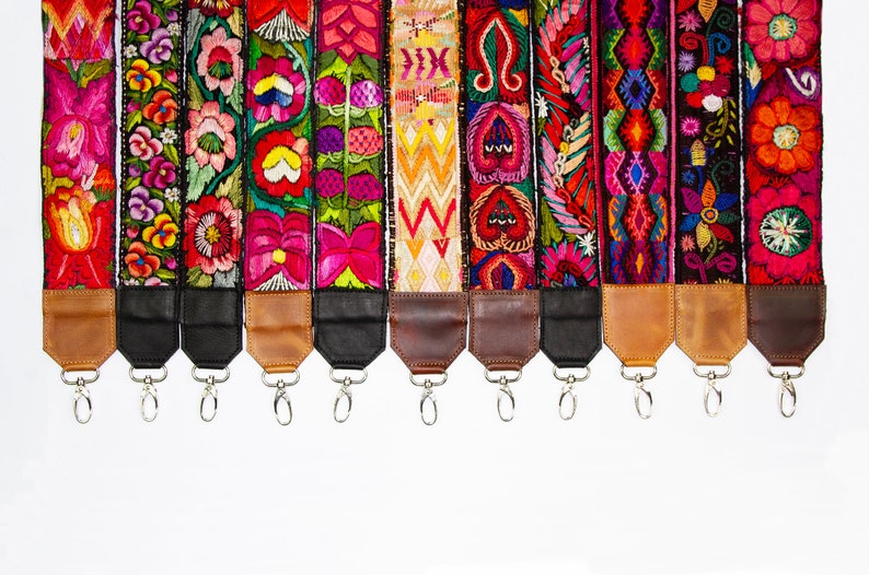 Full-Grain Leather Embroidered Bag Strap