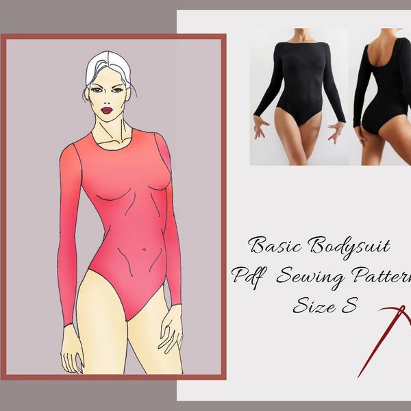 Sewing pattern for woman, Leotard pattern Size S, Long sleeve  bodysuit to create dance dresses and costumes, swimwear