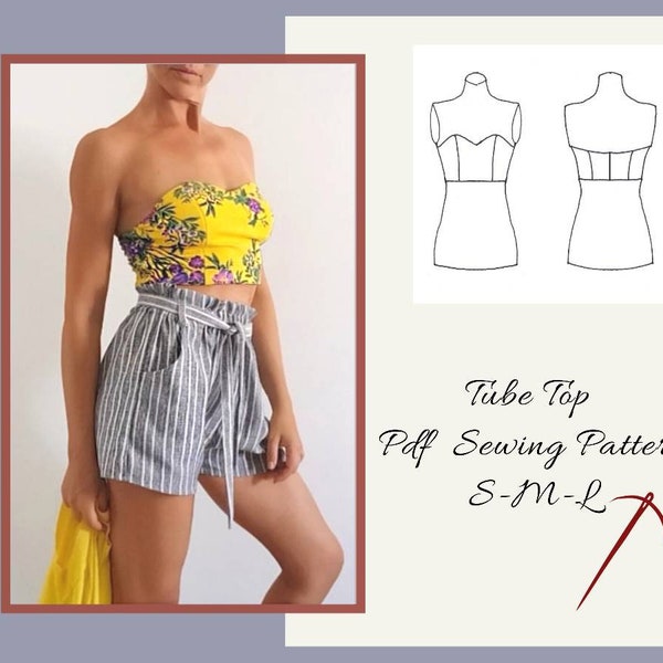 Tube Crop Top Sewing pattern for women, easy pattern tutorial