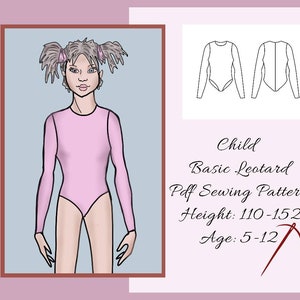 Child Leotard Sewing pattern, Long sleeve  bodysuit to create dance dresses and costumes, swimwear