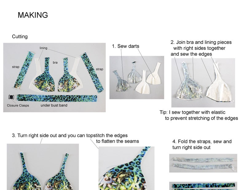 Triangle Bikini Bra Sewing Pattern, swim wear,lingerie PDF sewing patterns tutorial image 4