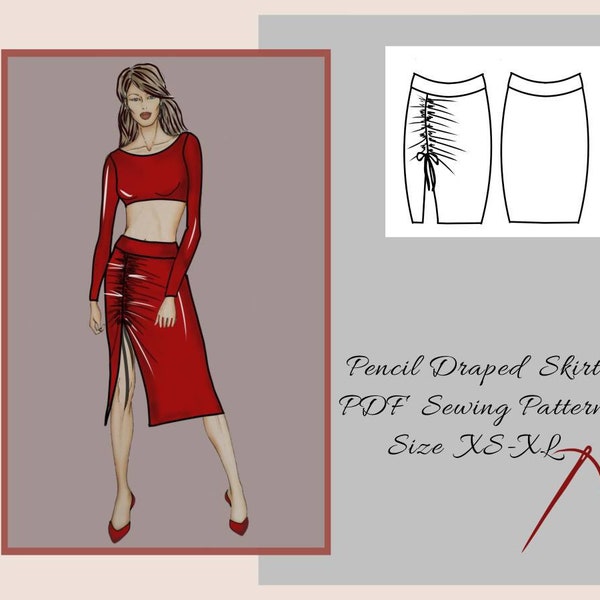 Midi Shirred Slit Skirt Sewing Pattern, Pdf  sewing pattern for women