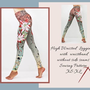 Sewing pattern women High waisted Leggings without side seams, Size XS-XL, Pdf sewing pattern