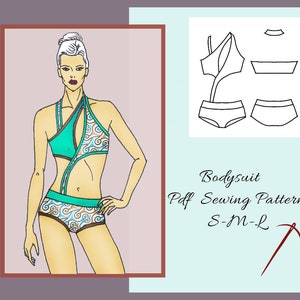 Asymmetric  Bodysuit Sewing pattern, Dance costume pattern, pole dance costumes, swimsuit sewing pattern for women