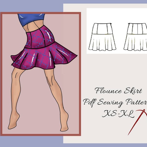 Flounce Paneled Skirt Sewing pattern, PDF sewing patterns for women