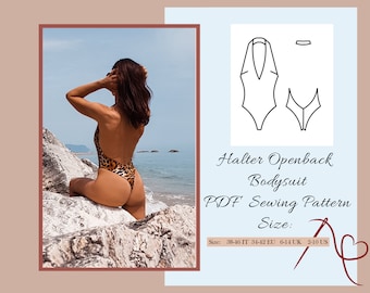 Halter Open Back Bodysuit, Swimsuit Sewing pattern for woman