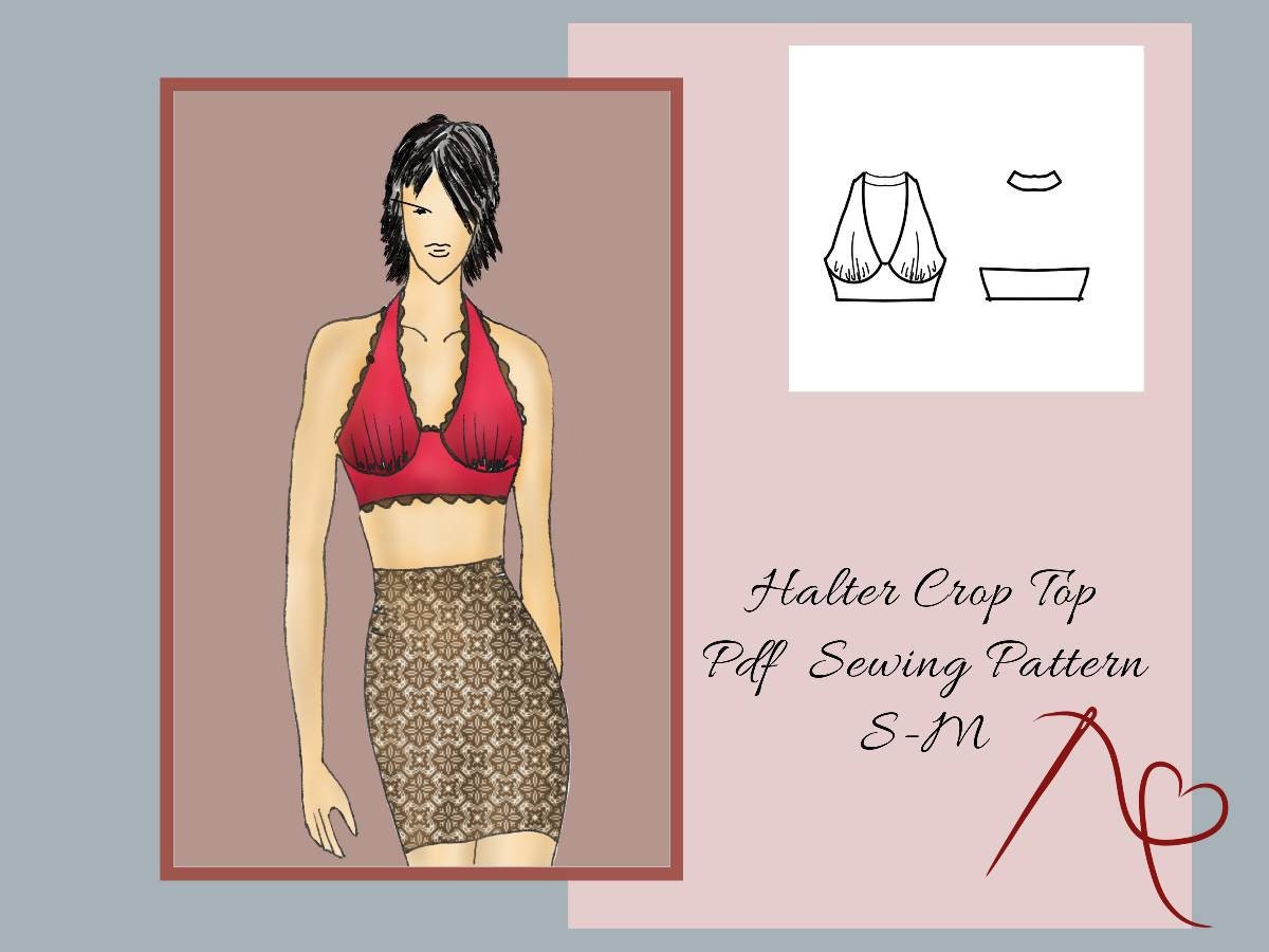 Halter Crop Top Sewing Pattern, Easy PDF Sewing Patterns for