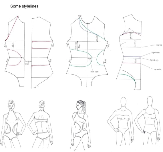 Cartamodello Body base con manica lunga per creare abiti da ballo e costumi  da bagno, ginnastica, cartamodelli donna file pdf -  Italia