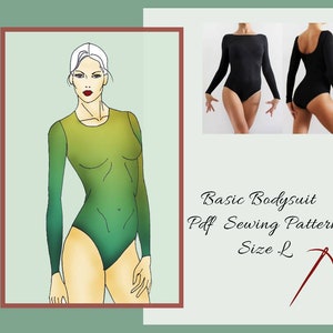 Woman bodysuit Sewing pattern, size L,Basic Leotard Long sleeve  to create dance costumes, swimwer, downloadable file PDF