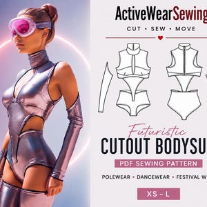 Cutout Bodysuit Sewing Pattern PDF, Pole Dance Costume Pattern, Festival Outfit, Futuristic Bodysuit, Rave Wear, Dancewear Pattern, XS-L