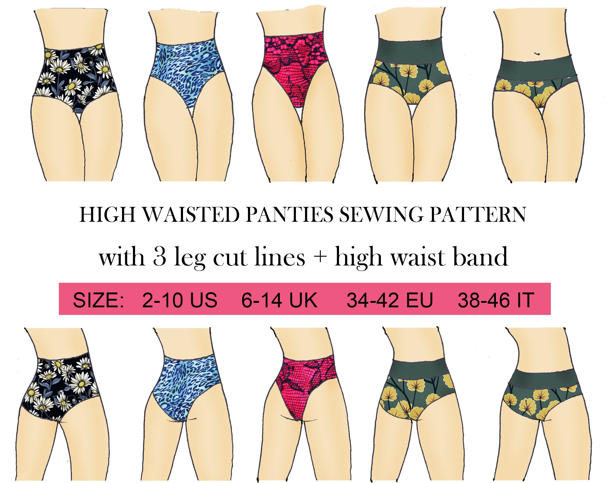 High Waisted Panties Sewing Pattern for Women, Lingerie  Pattern,brief,shorts, Bikini Bottom, Pole Dance, Exotic Dancewear 