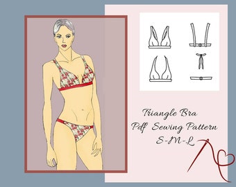Triangle Bikini Bra  Sewing Pattern, swim wear,lingerie PDF sewing patterns tutorial