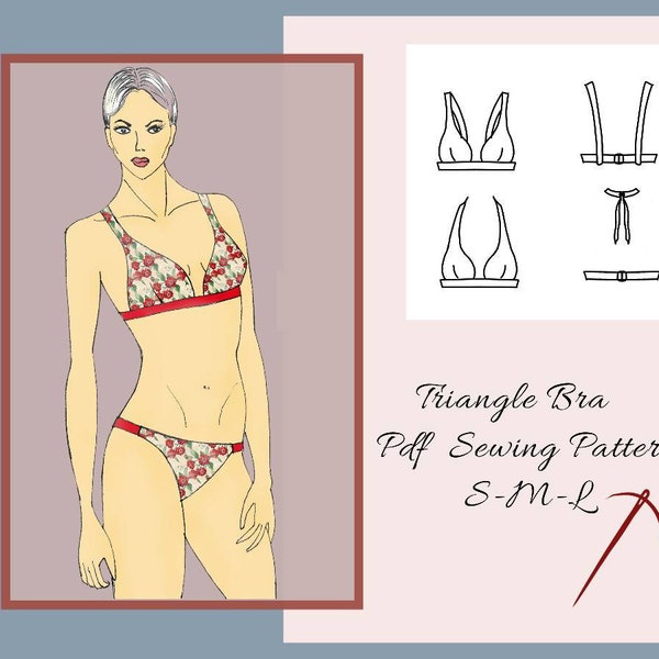 Dreieckiges BH-Bikini-Schnittmuster, digitale PDF-Datei, Badeanzug, Nähanleitung für Damen